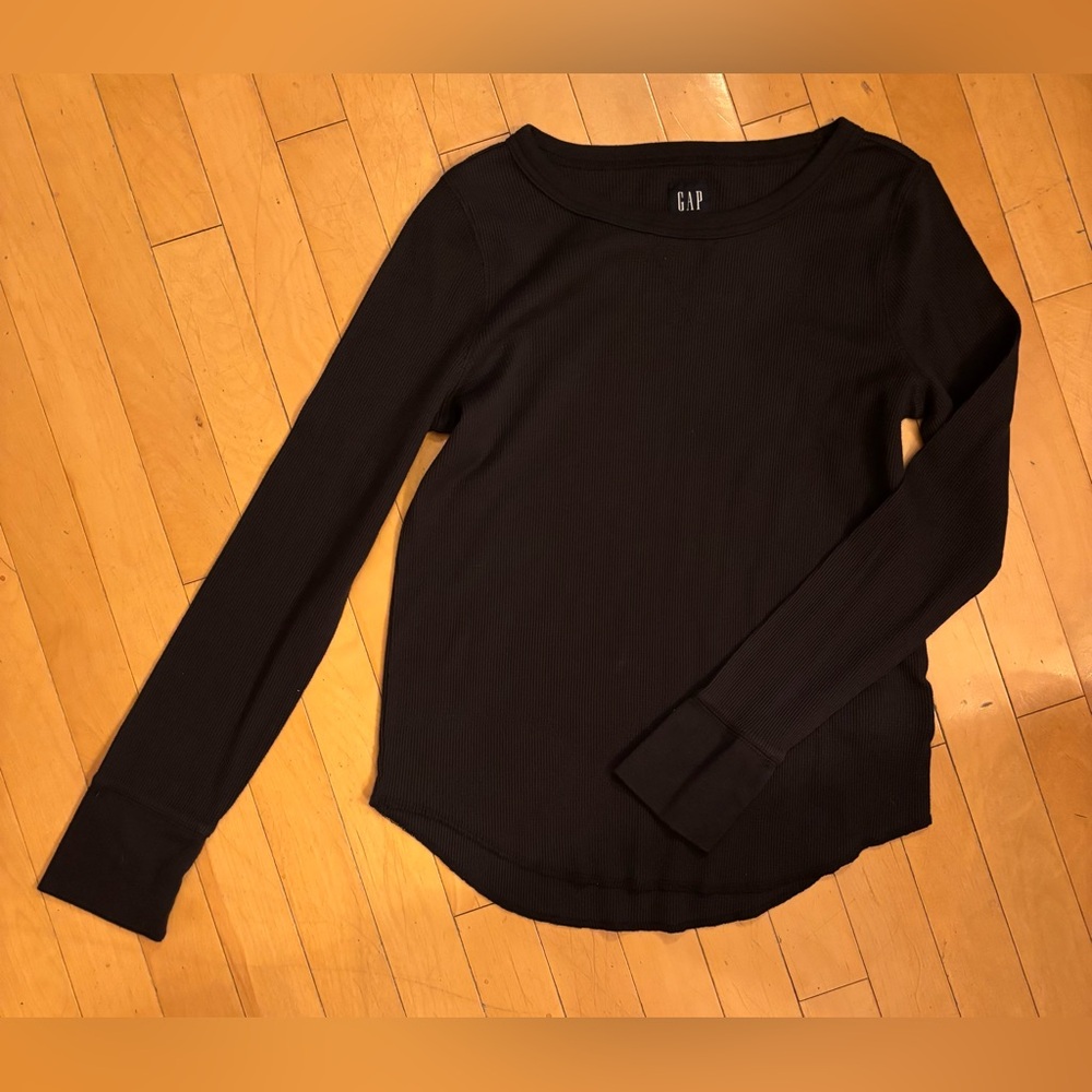 GAP Classic Black Ribbed Long Sleeve Shirt